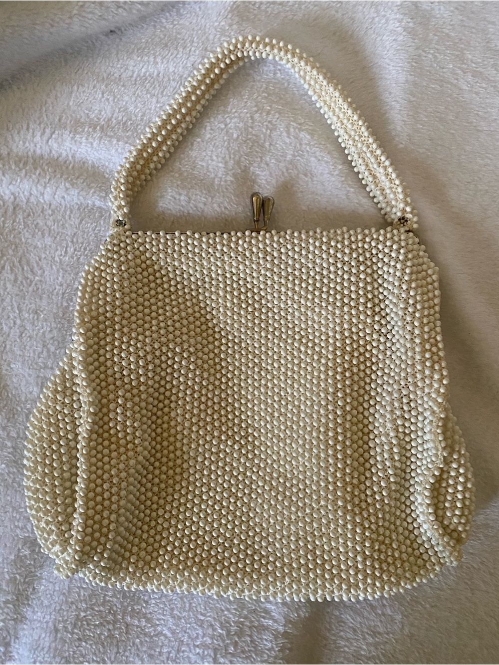 Cream Beaded Handheld Clutch with Top Handle - Picture 2 of 5